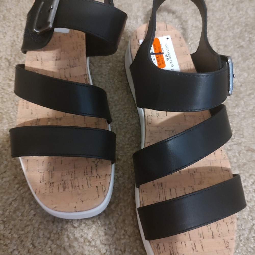 B.O.C. Womens Black Strappy Slingback Platform Sandals Cork Footbed Size 9 M